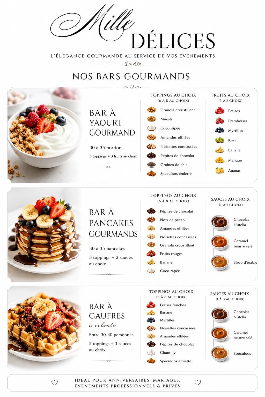 BAR À PANCAKES/GAUFRES/YAOURTS/TIRAMISU